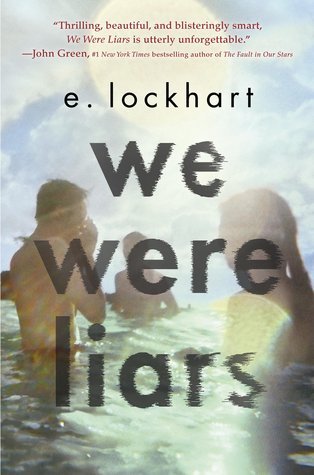 We Were Liars by E. Lockhart book cover featuring silhouetted figures in the water and the title displayed prominently across the center